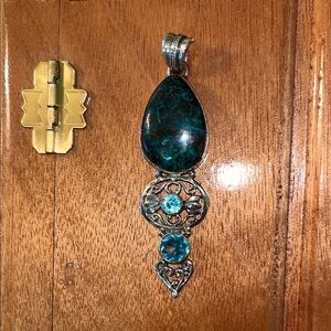 Sterling Silver Green Garnet & Blue Topaz Pendant Size Large